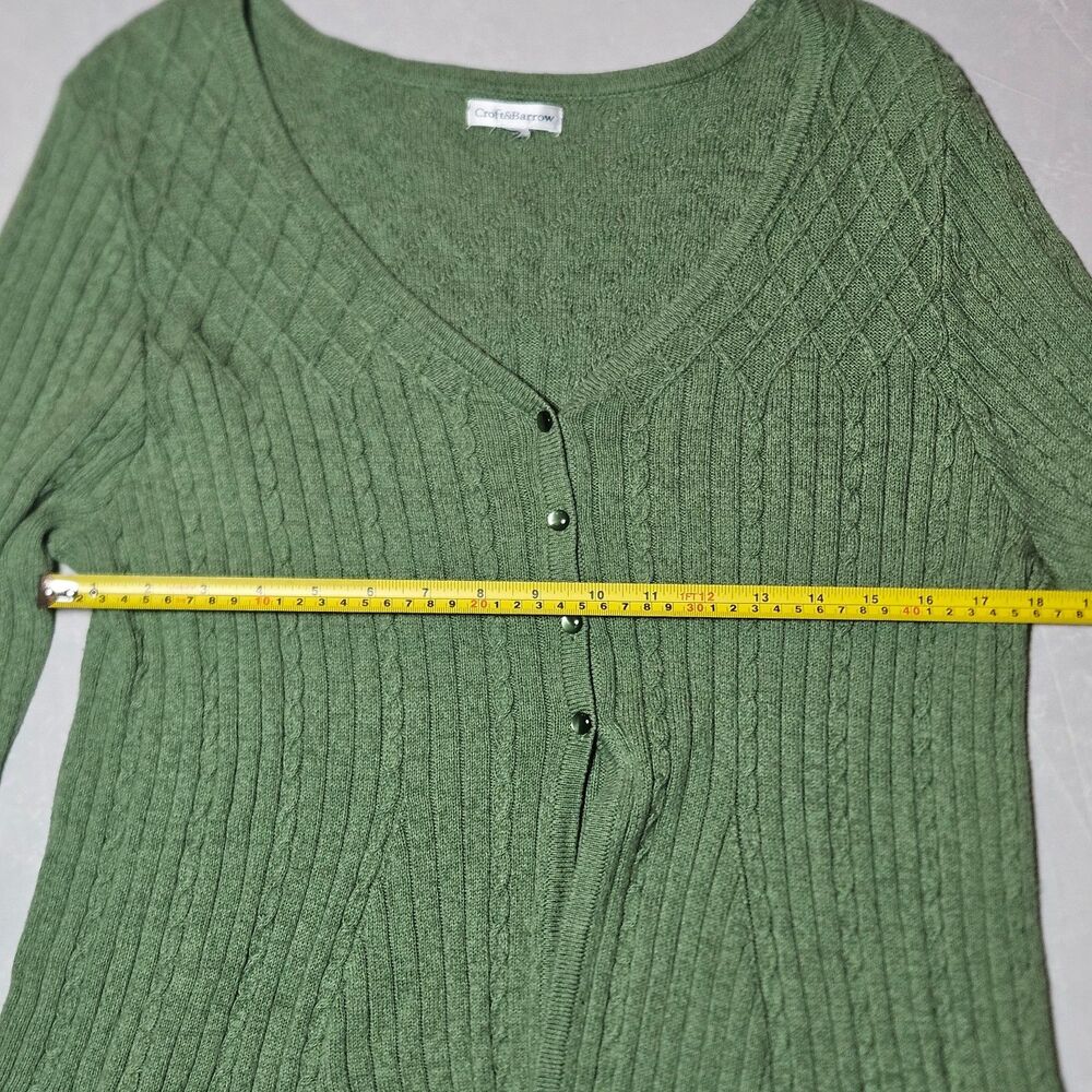 Croft & Barrow Womens Large XL Cardigan Sweater Sage Green 1/4 Button V Neck Rib - Picture 8 of 10
